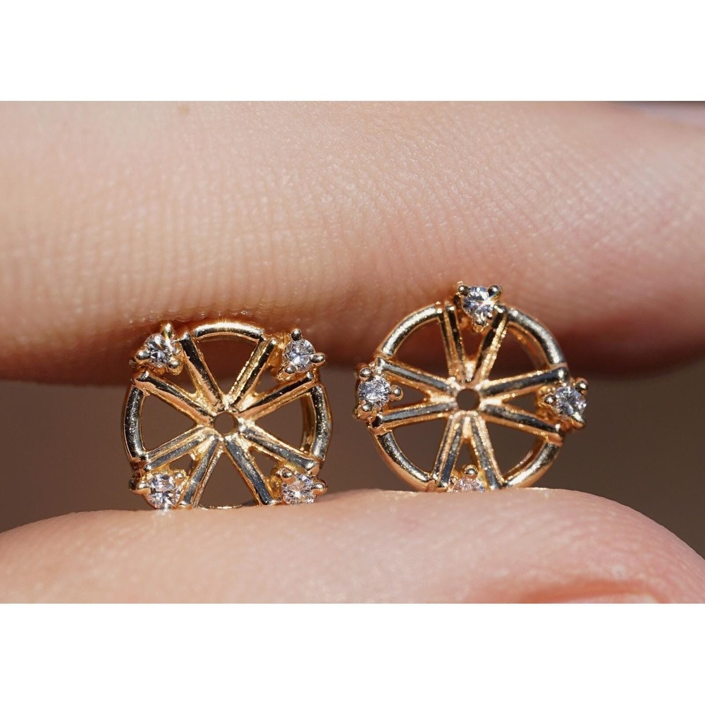 Vintage‎ 14k Solid Gold Natural High Quality Diamond Stud Earring Enhancers